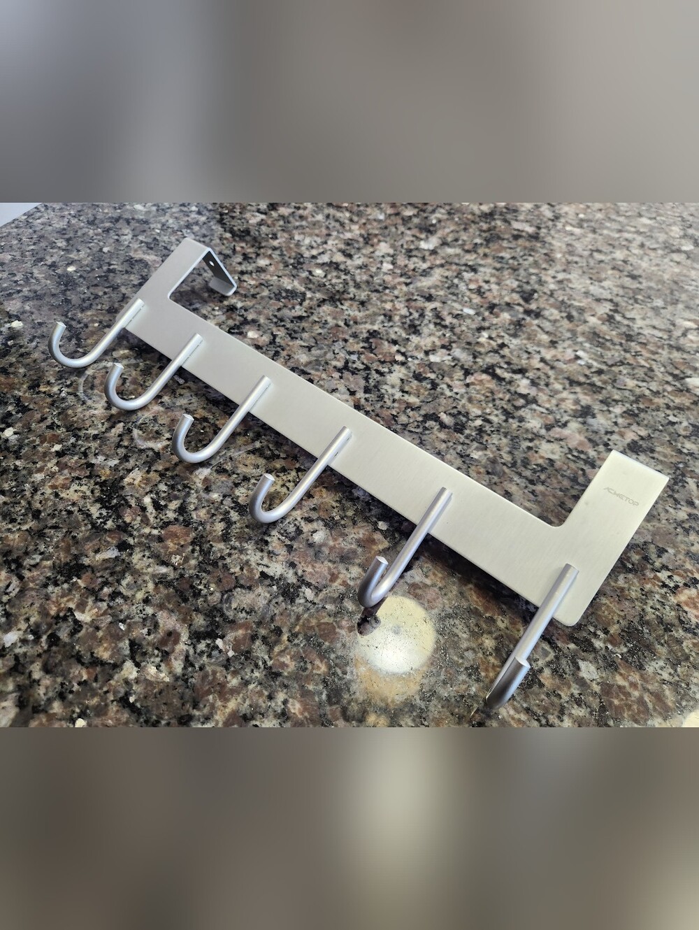 Brushed Silver Over-the-Door 6 Hook Rack - Modern Wall Organizer